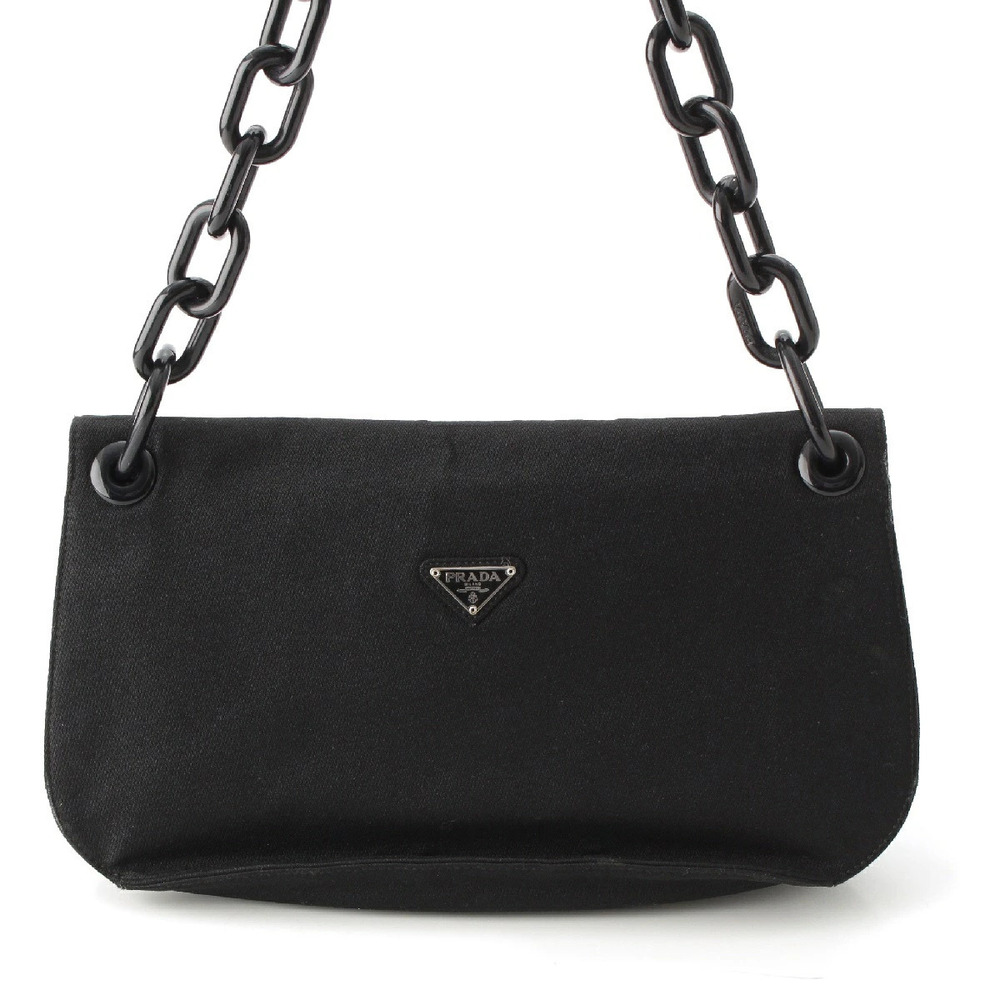 Prada Canvas Triangle Plate Chain Crossbody Bag Black